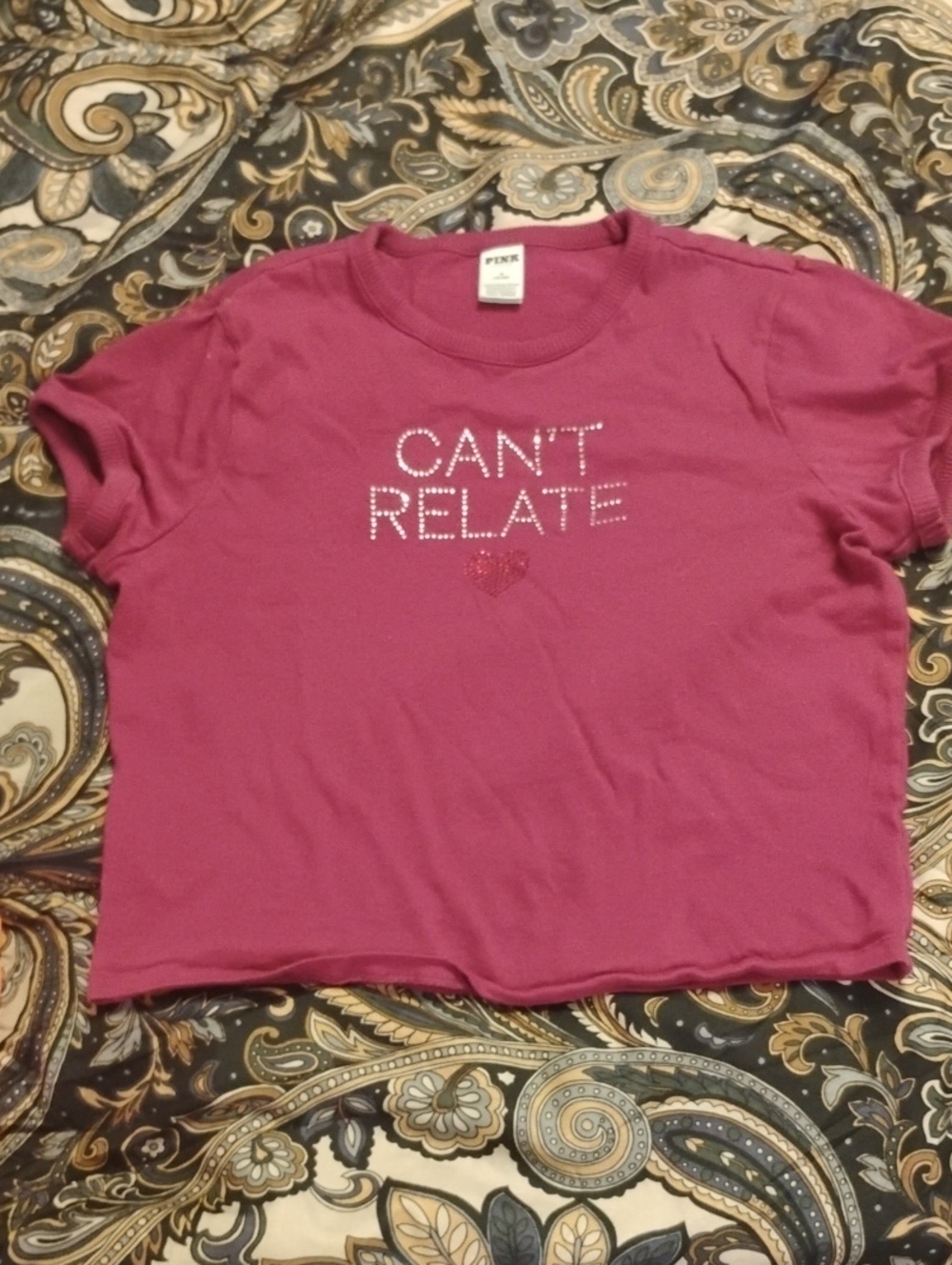 Pink "Can't Relate" Rhinestone Tee - Adult Med